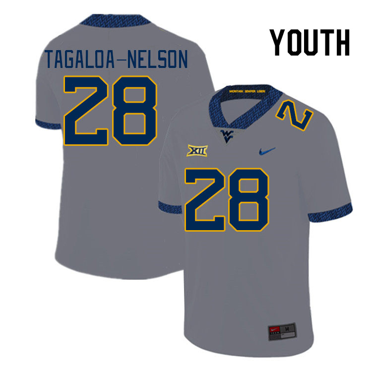 Youth #28 Aden Tagaloa-Nelson West Virginia Mountaineers College Football Jerseys Stitched Sale-Gray - Click Image to Close